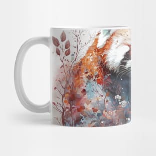 Watercolor Red Panda in Nature, Floral Design Mug